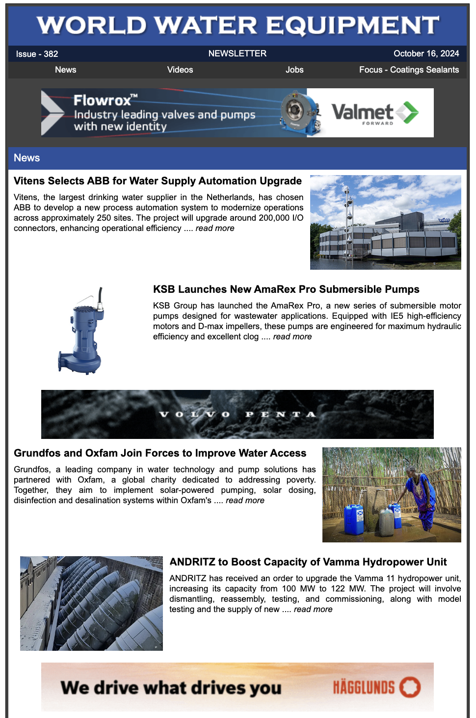 Newsletter Cover - Current World Water Equipment Edition